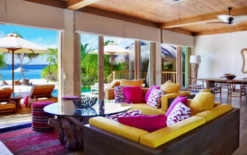 Six Senses Laamu-Two Bedroom Ocean Beach Pool Villa living room_7134 Six Senses Laamu-Two Bedroom Ocean Beach Pool Villa living room_7134