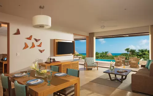 DREAMS PLAYA MUJERES PREFERRED CLUB  MASTER SUITE OCEAN FRONT WITH PRIVATE POOL  LIVING ROOM DREAMS PLAYA MUJERES PREFERRED CLUB  MASTER SUITE OCEAN FRONT WITH PRIVATE POOL  LIVING ROOM