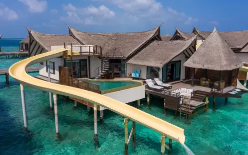OZEN RESERVE BOLIFUSHI - Ocean Pool Suite with Slide - Aerial 3 OZEN RESERVE BOLIFUSHI - Ocean Pool Suite with Slide - Aerial 3