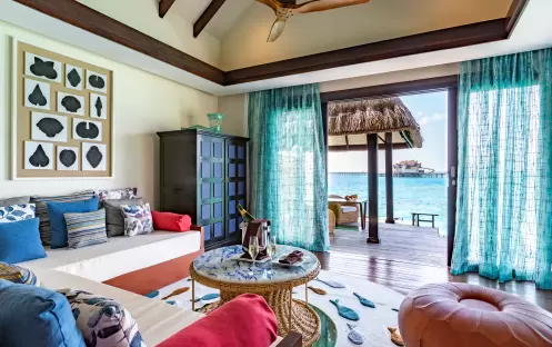 OZEN RESERVE BOLIFUSHI - Ocean Pool Suite with Slide - Living Area OZEN RESERVE BOLIFUSHI - Ocean Pool Suite with Slide - Living Area