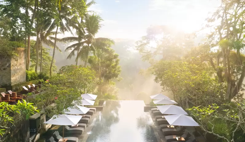 Maya Ubud Resort & Spa, Aerial Main Pool Maya Ubud Resort & Spa, Aerial Main Pool