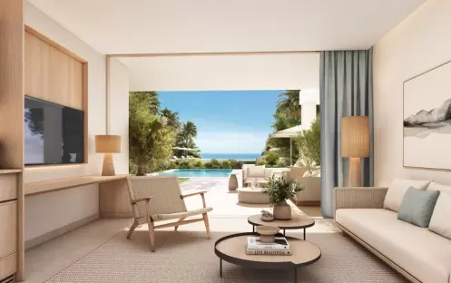 Deluxe Three Bedroom Suite Partial Sea View with Private Pool, Living Room Deluxe Three Bedroom Suite Partial Sea View with Private Pool, Living Room