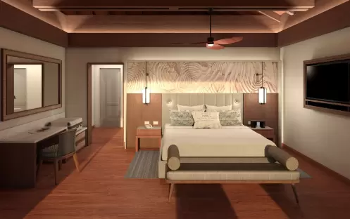 Luxury Presidential Sunset Overwater Suite, Bed Luxury Presidential Sunset Overwater Suite, Bed
